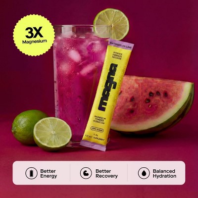 Magna Hydration Electrolyte Mix Stick Pack Dietary Supplement Powder - Watermelon Lime - 10ct: Non-GMO, Vegan, Magnesium 210mg