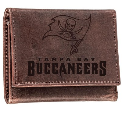 Evergreen NFL Tampa Bay Buccaneers Brown Leather Trifold Wallet Officially Licensed with Gift Box