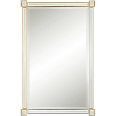 Noble Park Gabriella Rectangular Vanity Decorative Wall Mirror Modern Glam Beveled Glass Gold Leaf Wood Frame 27" Wide Bathroom Bedroom