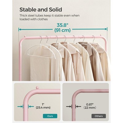 Jelly Pink Steel Portable Clothes Rack with Wheels and Storage Shelf