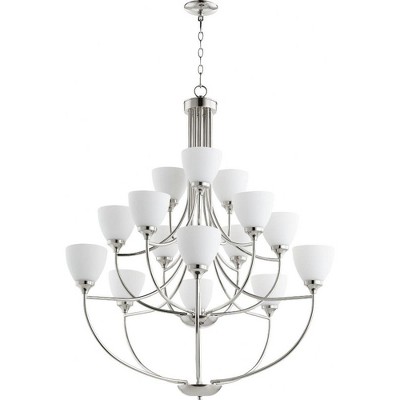 Quorum Lighting Enclave 15-Light Chandelier, Polished Nickel, 38.5 Width, 44 Height, Glass Material