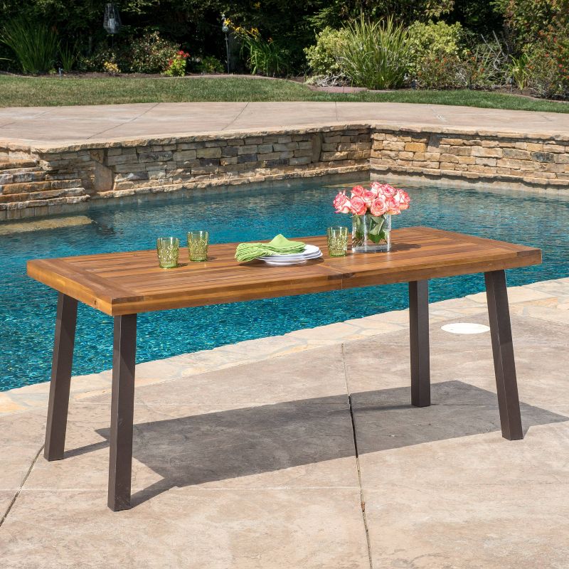 Della Rectangle Acacia Wood Dining Table - Teak Finish - Christopher Knight Home, 3 of 9