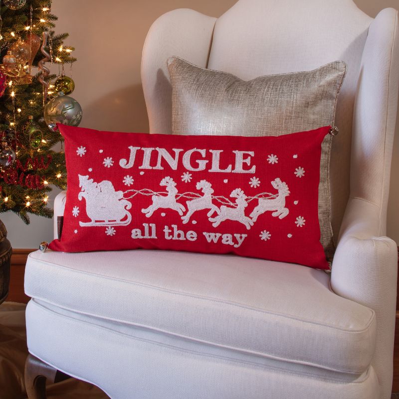 Indoor Christmas &#39;Jingle All The Way&#39; Red Rectangular Throw Pillow Cover  - Pillow Perfect, 5 of 7