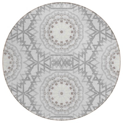Silver Ivory And Gray Floral Medallion Washable Indoor Outdoor Area Rug