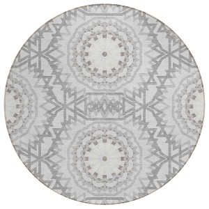 Silver Ivory And Gray Floral Medallion Washable Indoor Outdoor Area Rug - 1 of 4