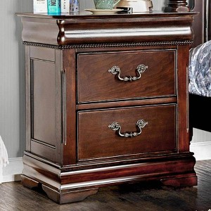 ORRD Traditional Cherry Wood Nightstand, 2-Drawer Solid Wood Bedside Table with Hidden Top Drawer & Carved Accents, Classic Bedroom Table - 1 of 4