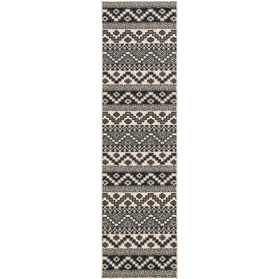 Grey and Beige Geometric Pattern Synthetic Runner Rug