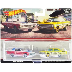 1963 Plymouth Belvedere 426 Wedge White & Red w/Blue & 1965 Dodge Coronet Yellow & White Set Diecast Model Cars by Hot Wheels - 1 of 3