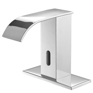 BWE DC Powered Touchless Bathroom Faucet With Deck Plate & Pop Up Drain In Polished Chrome - 1 of 4