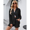 Womens 2 Piece Plisse Set Button Down Shirts with Shorts Summer Textured Top and Pants Casual Lounge Set Co-ord Sets for Women - Black,M - 3 of 4