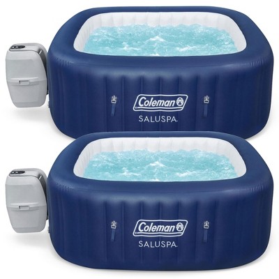 Coleman Atlantis AirJet Hot Tub, Large Square 4 to 6 Person Inflatable Outdoor Portable Spa with 140 AirJets and EnergySense Cover, Blue, 2 Pack