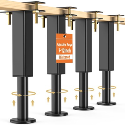 Aoibox Adjustable Height Bed Support Legs 4 Pack 7-12 Inch Heavy Duty Metal Furniture Feet with Non-Slip Rubber Base for Bed Frame Sofa Cabinet