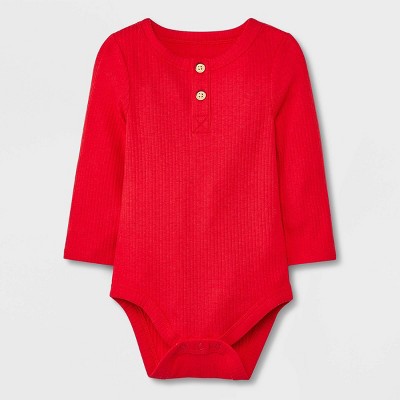 Baby Ribbed Henley Long Sleeve Bodysuit - Cat & Jack™ Red 0-3M