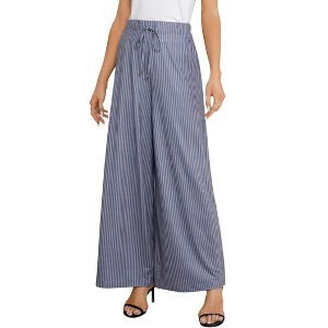 BLUEMING Womens Wide Leg Pants Casual Palazzo Pants Flowy Pants Elastic High Waist Drawstring Lounges - 1 of 2