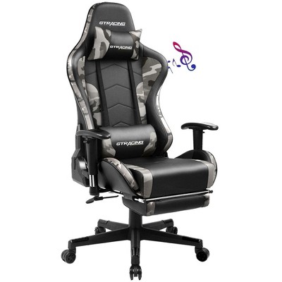 GTRACING Gaming Chair with Bluetooth Speakers Music Office Chair with Footrest PU Leather Recliner