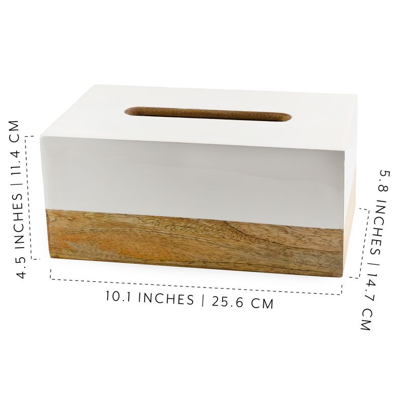 AuldHome Design Tissue Box Cover (Enamel/Mango Wood); Minimalist Scandinavian Decor White Tissue Holder, 3 of 9