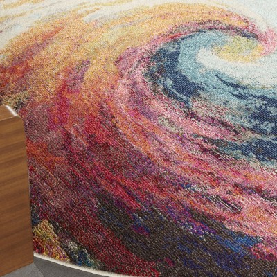 Celestial Waves Multicolor Abstract Round Rug, 7'10"