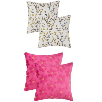 REGALWOVEN 4 Pcs Floral Pattern Soft Comfort Throw Pillow Covers 18" x 18"