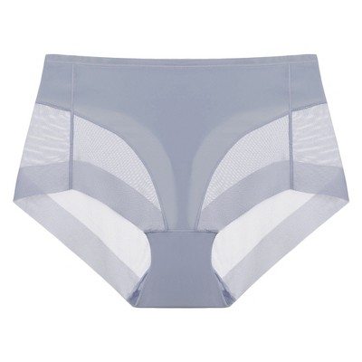 Agnes Orinda Women's Laser Cut Mesh Soft High Rise Brief Solid Stretchy  Underwear Mid-Blue Medium