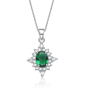 Guili Sterling Silver White Gold-Plated Pendant Necklace with Brilliant CZ in Blue, Green, or White—A Stunning, Timeless Piece for Any Occasion. - 1 of 4