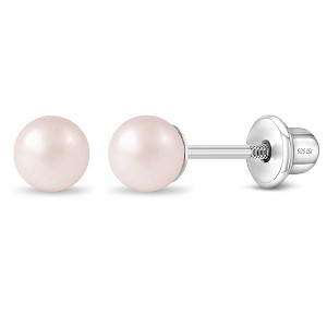 Girl's Pink Tone Pearls Screw Back Sterling Silver Earrings - In Season Jewelry - 1 of 4