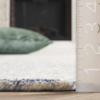 Ivory and Blue Hand-Tufted Wool Square Area Rug