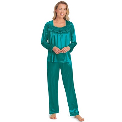 Collections Etc Soft and Silky Lace Long Sleeve Top Pajama Set