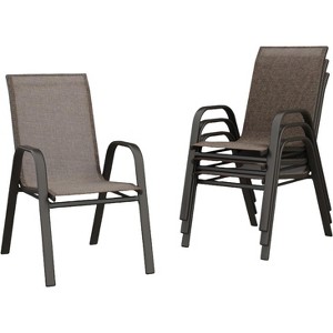 homfan Patio Stackable Chairs Set of 4, Outdoor Dining Chairs, Outdoor Furniture with Textilene Fabric & Metal Frame for Patio, Deck, Backyard, Grey - 1 of 4