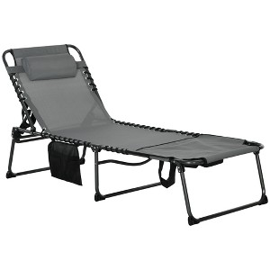 Outsunny Folding Chaise Lounge w/ 5-level Reclining Back, Outdoor Tanning Chair w/ Reading Hole, Outdoor Lounge Chair w/ Side Pocket, Headrest - 1 of 4