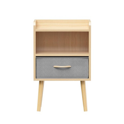 Nightstand With Collapsible Fabric Drawer,2-tier Storage End Table,wood ...