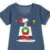 - Peanuts - Snoopy & Woodstock House Sleigh Graphic Short Sleeve Fleece Dress - 2 of 4