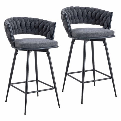 QingMoon Swivel Bar Stools Set of 2, Linen Upholstered Barstools, Modern Counter Height Chairs with Adjustable Non-Slip Foot Mat for Kitchen Island