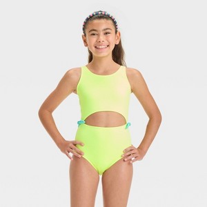 Girls' Solid One Piece Swimsuit - Cat & Jack™ Pink - 1 of 3