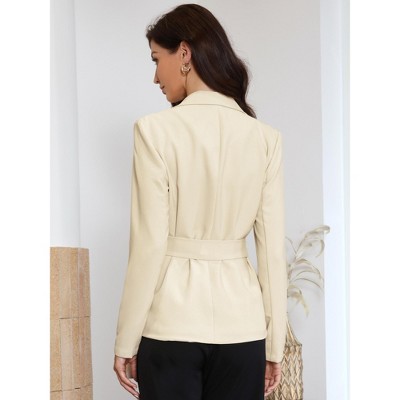 INSPIRE CHIC Women's Casual Lapel Collar Buckle Tie Waist Long Sleeve Work Office Wrap Suit Blazer X-Large Apricot — фото 3