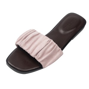 Roxoni Women’s Ruched Fabric Slide Sandals Open Toe Flat Sandals with Heel Cushion - 1 of 4
