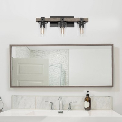 Rustic Restored Wood Look 3-Light Bath Vanity with Glass Shades