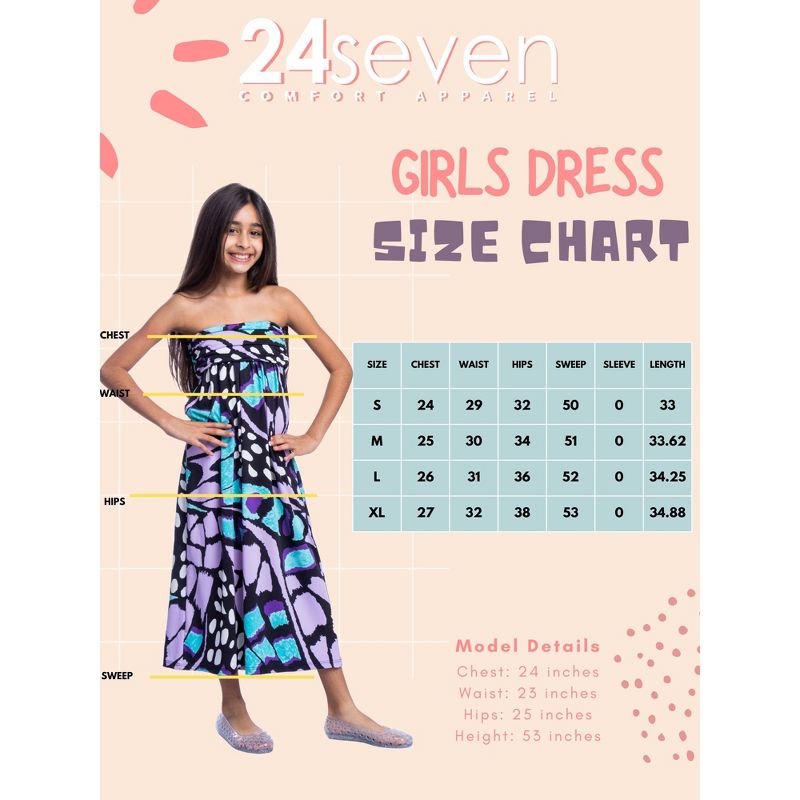 24seven Comfort Apparel Girls Purple Butterfly Print Strapless Tube Maxi Dress, 4 of 5