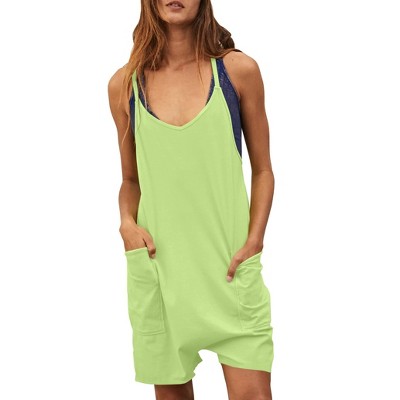 Women's U Neck Overall Sleeveless Jumpsuits Spaghetti Straps Romper Loose Fit Athletic Overalls with Pockets