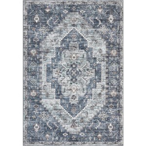 Vintage Washable Area Rugs with Non-Slip Backing, Oriental Distressed Print, Low Pile Stain-Resistant Carpet for Living Room, Bedroom - 1 of 4