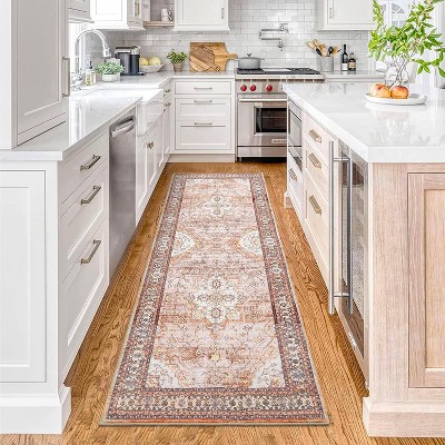 2'x6' Coffee Vintage Oriental Runner Rug – Washable, Low Pile, Non-Slip, Stain-Resistant Carpet for Kitchen, Hallway, Entryway