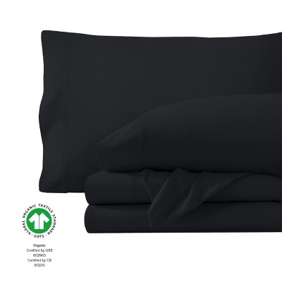 Full Black Organic Cotton Jersey Deep Pocket Sheet Set