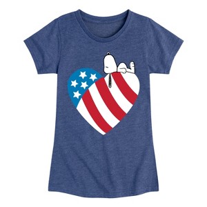 Girls' - Peanuts - Snoopy On Flag Heart Fitted Short Sleeve Graphic T-Shirt - 1 of 4