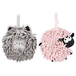 REGALWOVEN Cute Decorative Funny Sheep Shape Fast Drying Hanging Hand Towels 7" x 7" 2 Pcs - 1 of 4