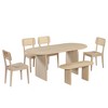 6-Piece Oval Dining Set - Rubber Wood Table with 4 Rattan Chairs & Bench, Modern Kitchen Set for 6 - 3 of 4