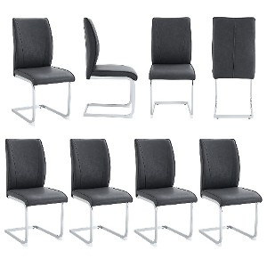 Lyngins Luxury Dining Chair Set of 4, Crazy Horse Leather Texture PU Armless Chair with Arched Silver Metal Legs, Ergonomic Back Kitchen Chair - 1 of 4