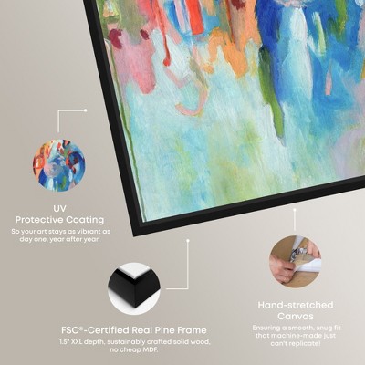 Vibrant Abstract Blue and Multicolor Canvas Wall Art with Black Frame
