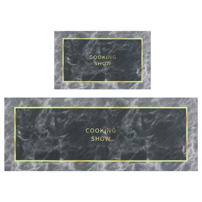 Gold White Kitchen Rugs Cushioned anti Fatigue 2 Piece Set Marble Kitchen  Mats P