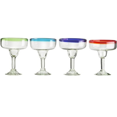 Amici Home Authentic Mexican Handmade Baja Margarita Glass, 15oz, Assorted Set of 4
