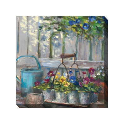 Cottage Garden West of The Wind Pansy Basket Colorful 24 x 24 Inch Waterproof Gallery Wrapped Canvas, Outdoor Garden, Yard, Patio All Weather Hanging