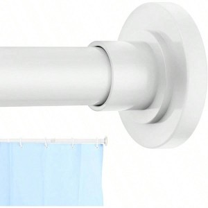 White Shower Curtain Rod 31 to 92 Inch Adjustable Spring Tension Stainless Steel Telescoping Rod Easy Install No Rust - 1 of 4